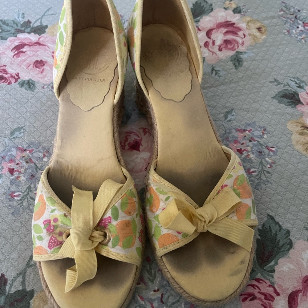 Vintage Lilly Pulitzer Yellow and Green Espadrille Wedge Sandals - Picture 6 of 6
